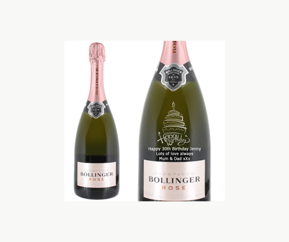Bollinger rose birthday champagne personalised