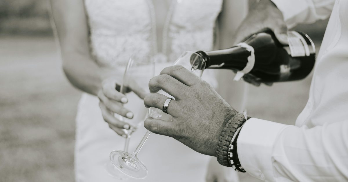Happy couple champagne toast