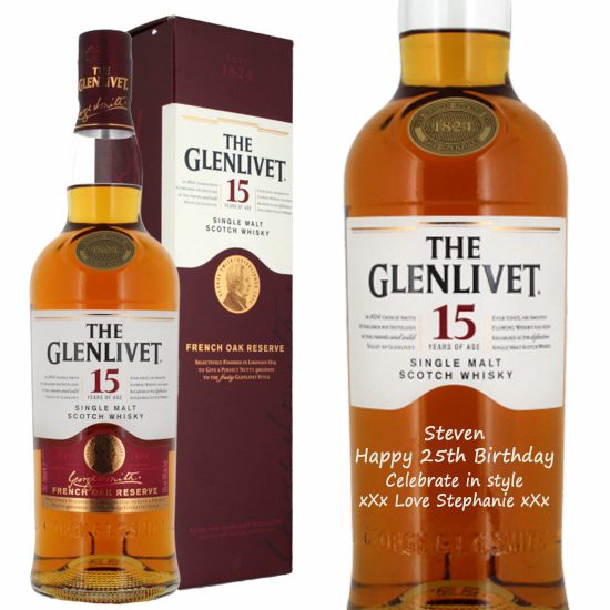 Personalised Glenlivet 15 Year Old French Oak Single Malt Whisky 70cl
