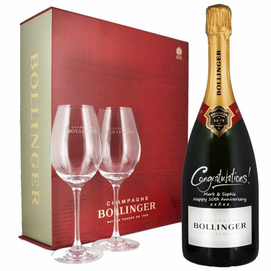 Personalised Bollinger Special Cuvee Champagne Gift Set With Glasses