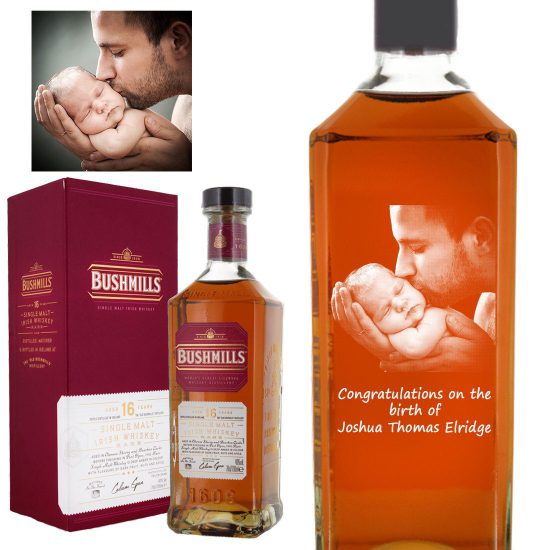 Photo Engraved Bushmills 16 Year Old Single Malt Irish Whiskey 70cl