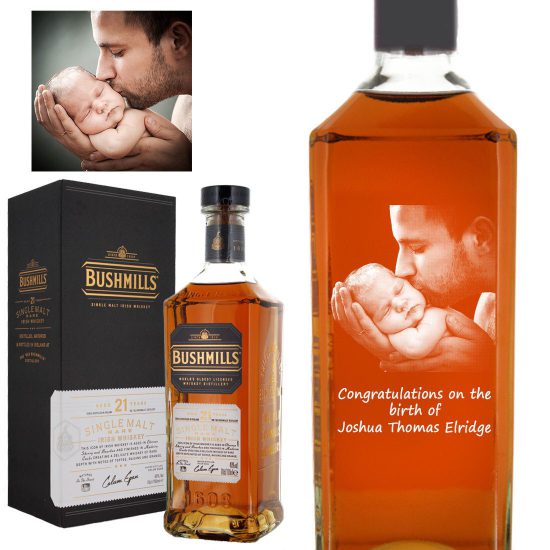 Photo Engraved Bushmills 21 Year Old Single Malt Irish Whiskey 70cl