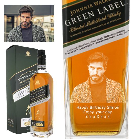 Photo Engraved Johnnie Walker Green Label 15 Year Old Whisky 70cl