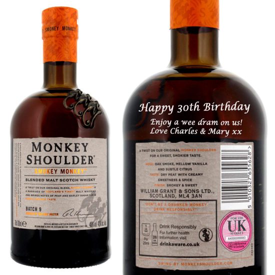 Personalised Monkey Shoulder Smokey Blended Malt Whisky 70cl