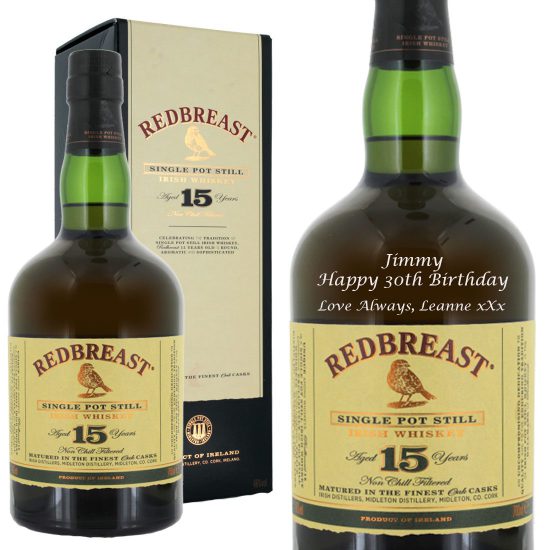Personalised Redbreast 15 Year Old Irish Whiskey 70cl