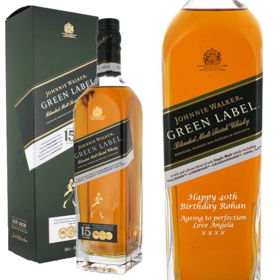 Personalised Johnnie Walker Green Label 15 Year Old Whisky 70cl