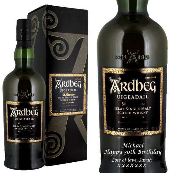 Personalised Ardbeg Uigeadail Islay Single Malt Whisky 70cl