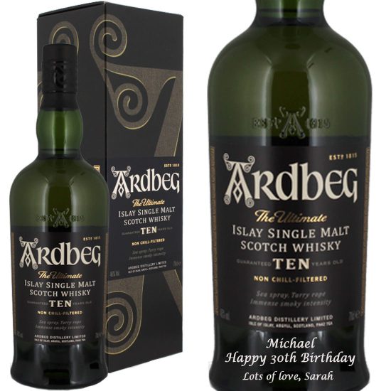 Personalised Ardbeg 10 Year Old Islay Single Malt Whisky 70cl