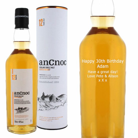 Personalised AnCnoc 12 Year Old Single Malt Whisky 70cl