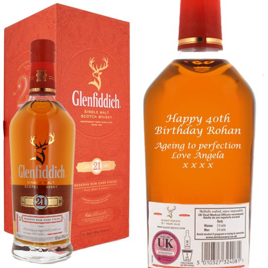 Personalised Glenfiddich 21 Year Old Single Malt Whisky 70cl