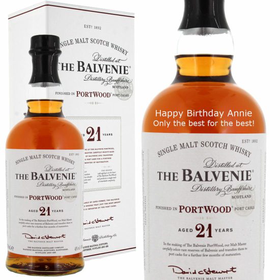 Personalised Balvenie 21 Year Old Port Cask Single Malt Whisky 70cl