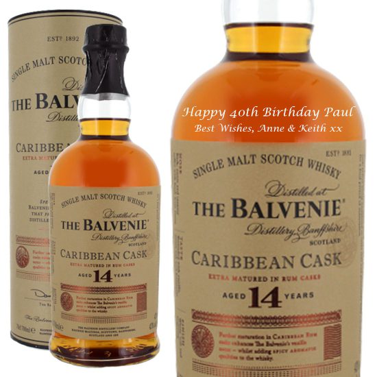 Personalised Balvenie 14 Year Old Caribbean Rum Cask Single Malt Whisky 70cl