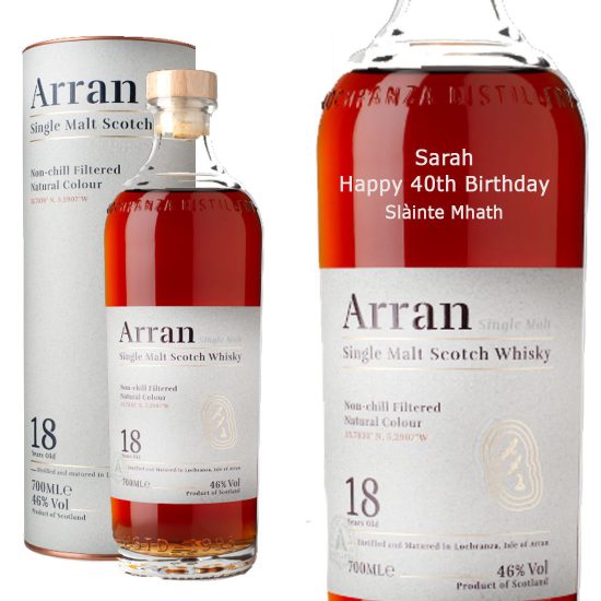 Personalised Arran 18 Year Old Single Malt Whisky 70cl