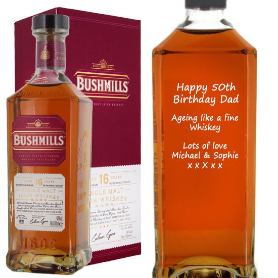 Personalised Bushmills 16 Year Old Single Malt Irish Whiskey 70cl