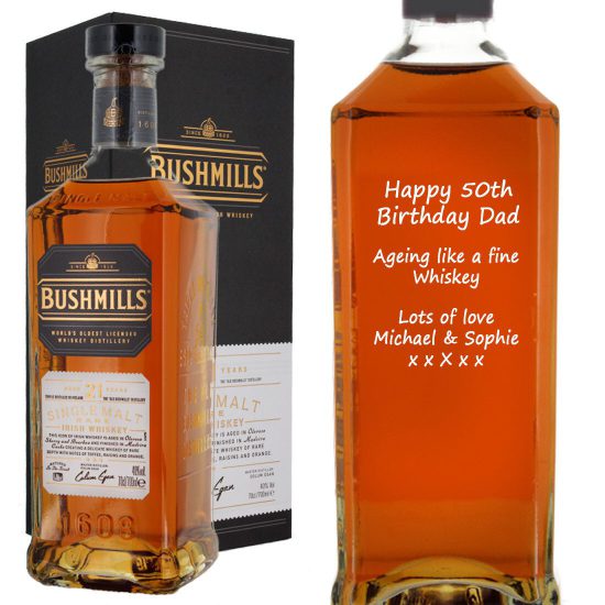 Personalised Bushmills 21 Year Old Single Malt Irish Whiskey 70cl