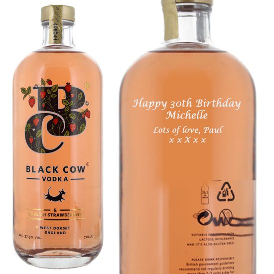 Personalised Black Cow Strawberry Vodka 70cl