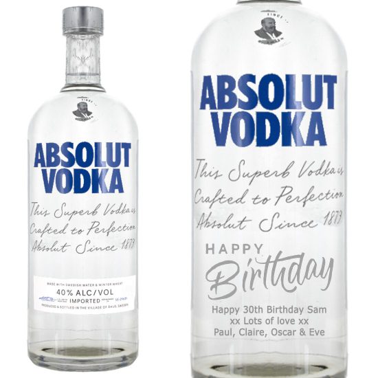 Personalised Absolut Blue Swedish Vodka 100cl