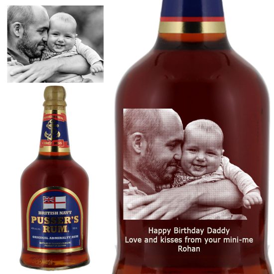 Photo Engraved Pussers Blue Label Rum 70cl