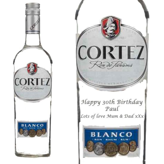 Personalised Ron Cortez Blanco Rum 70cl