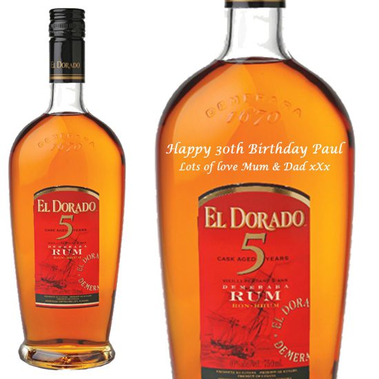 Personalised El Dorado 5 Year Old Rum 70cl