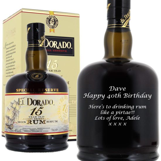 Personalised El Dorado 15 Year Old Rum 70cl