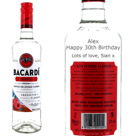 Personalised Bacardi Razz Rum 70cl