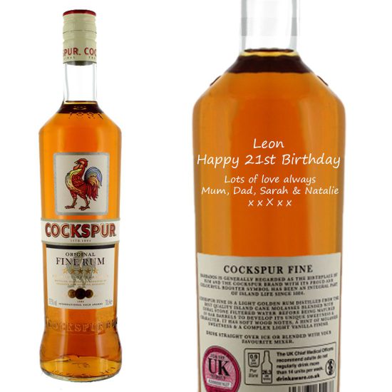 Personalised Cockspur Fine Gold Rum 70cl