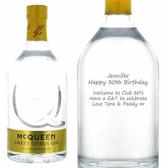 Personalised McQueen Sweet Citrus Gin 50cl