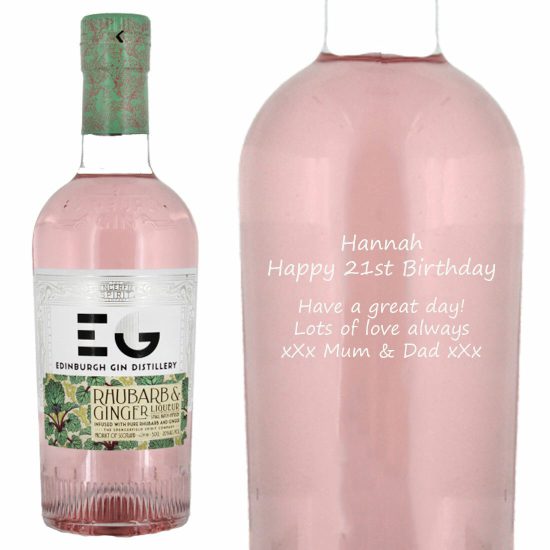 Personalised Edinburgh Rhubarb and Ginger Gin Liqueur 50cl