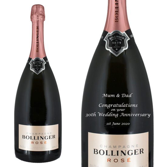 Personalised Bollinger Rosé Jeroboam Champagne 300cl