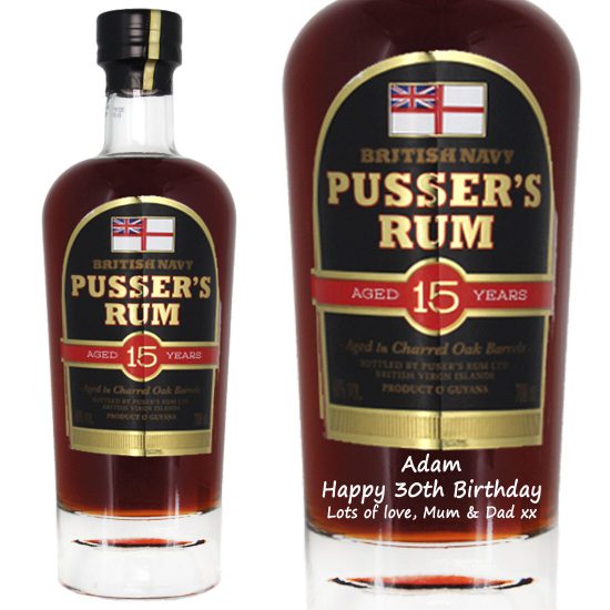 Personalised Pussers 15 Year Old Rum 70cl