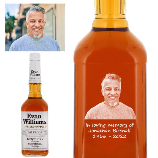 Photo Engraved Evan Williams White Label Bottled in Bond Bourbon