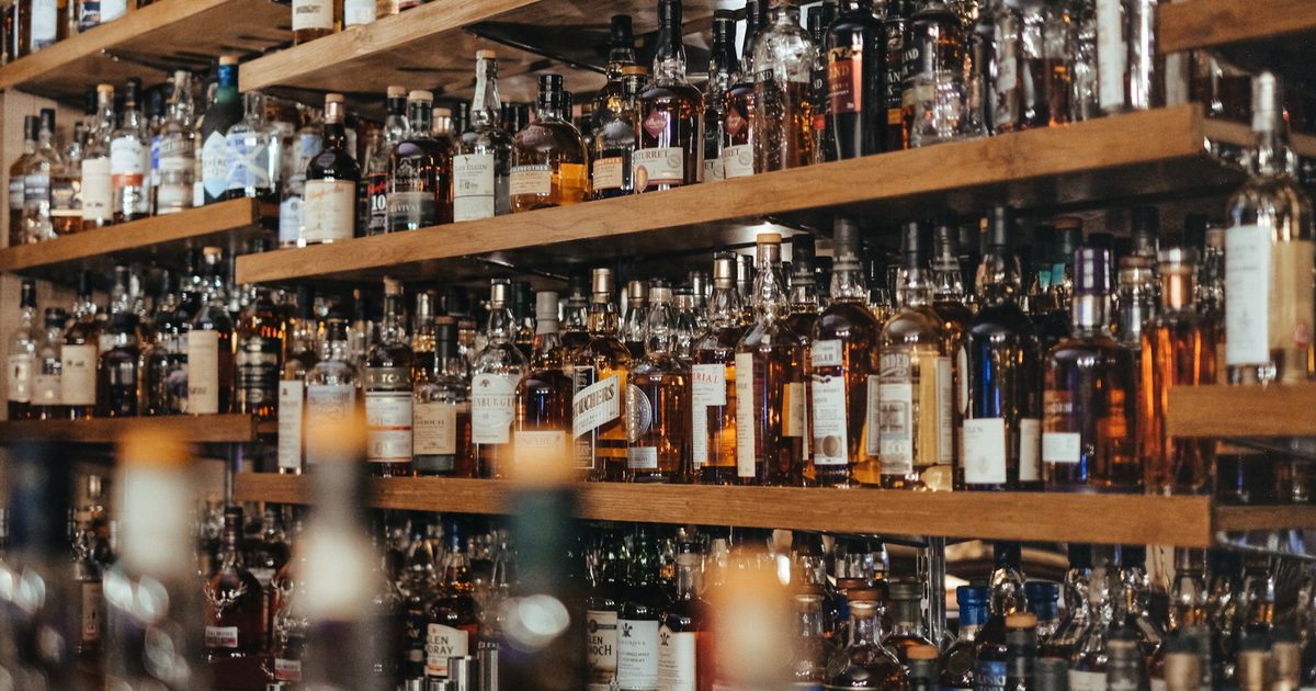 Shelves showing a wide range of whiskies