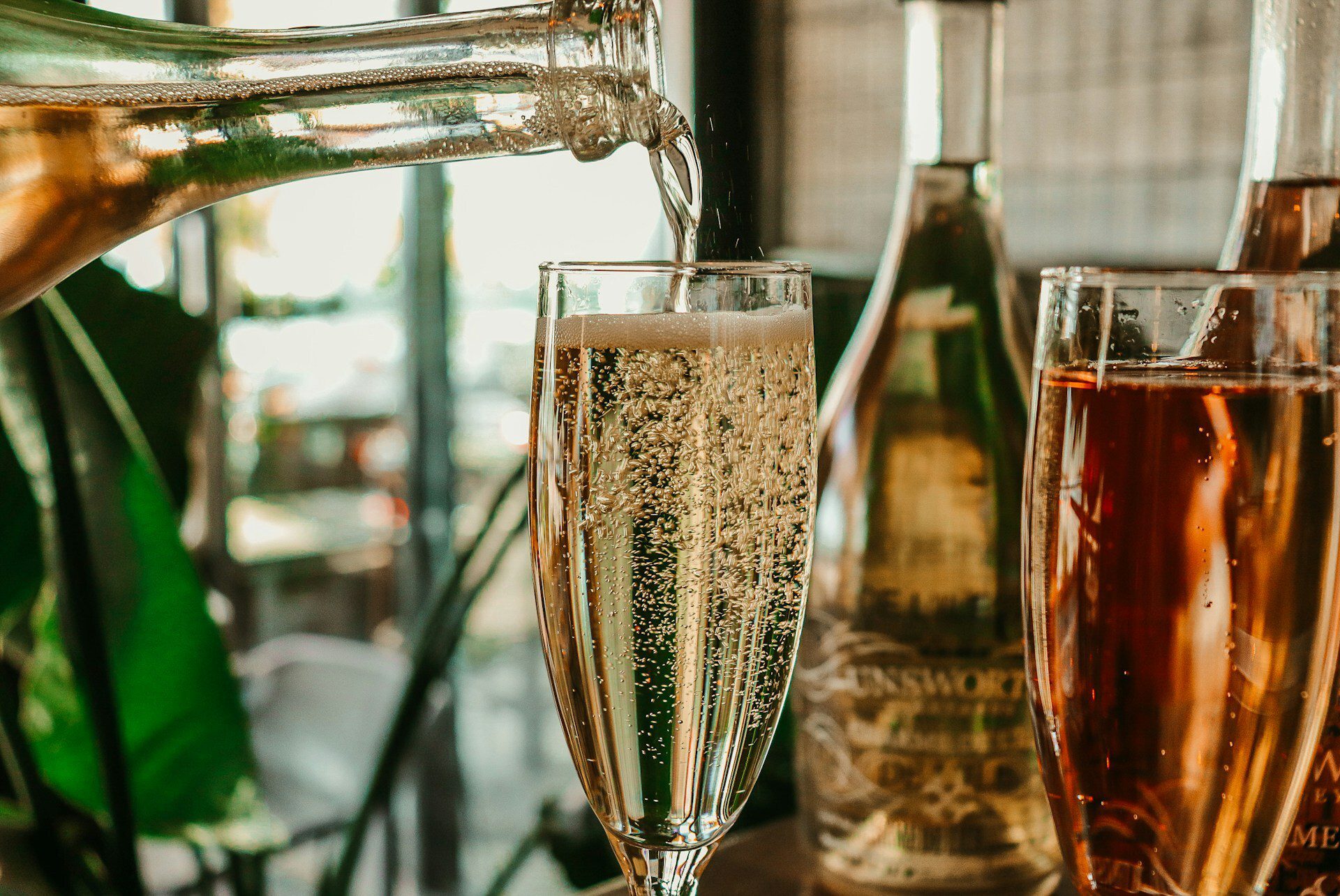 Up close champagen flute being filled