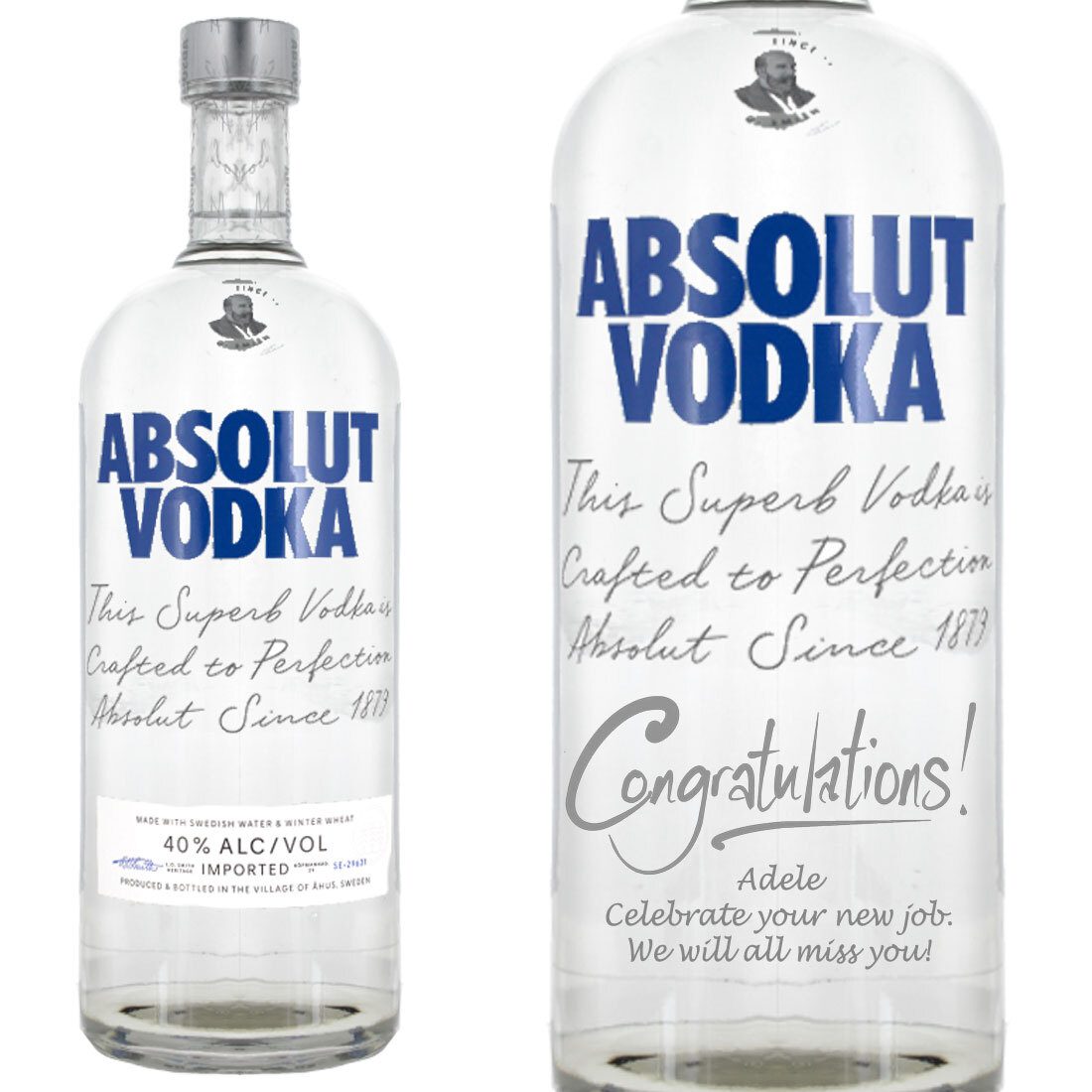 Personalised Absolut Blue Swedish Vodka 100cl