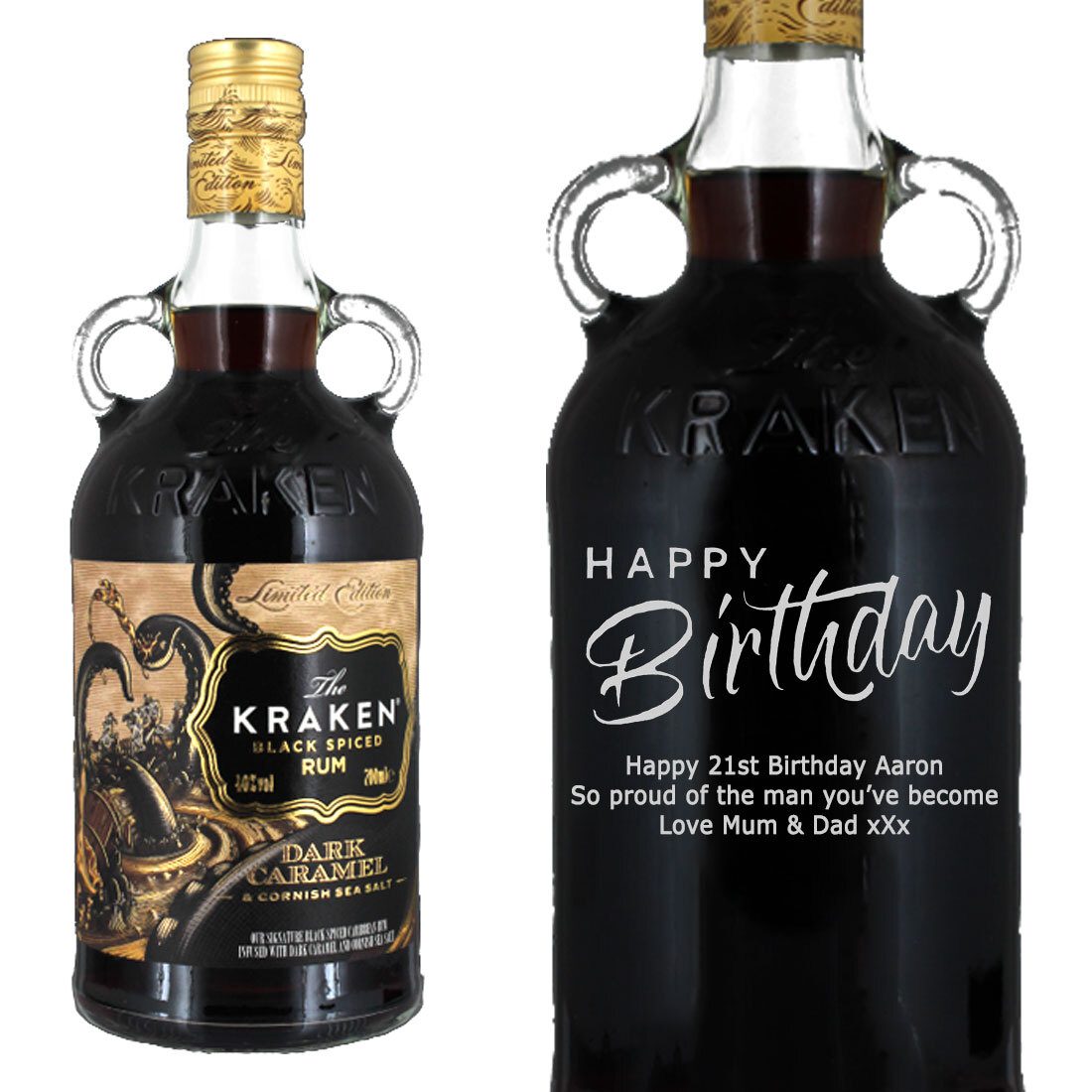 Personalised Kraken Dark Spiced Rum with Caramel and Cornish Sea Salt 70cl